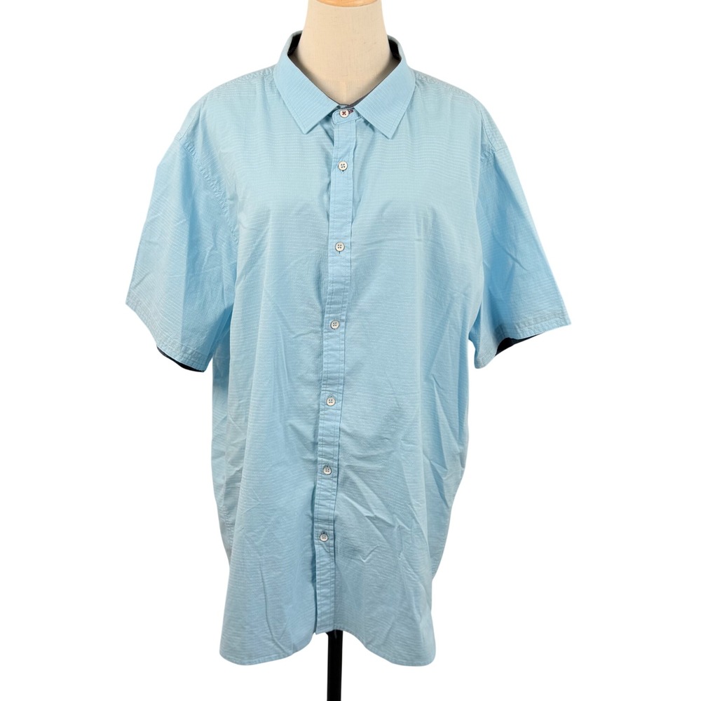 Flag & Anthem Mens XXL Button Down Shirt Light Blue Striped Short Sleeve Coastal
